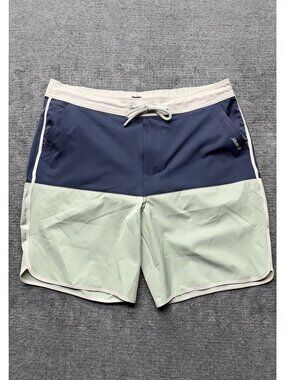 Johnnie-O Tully Half Elastic 8" Surf Shorts Mens L Blue Mint Scalloped Hem NEW